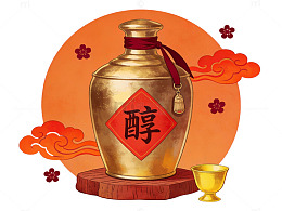 金色酒坛中国风插画52