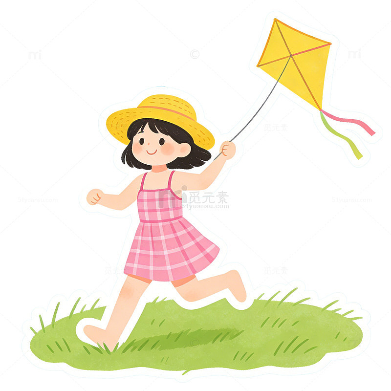 夏日童趣放风筝插画