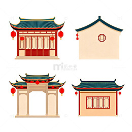传统中式建筑插画素材