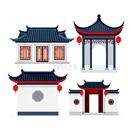 传统中式建筑插画素材