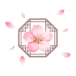 古风樱花窗棂插画设计素材