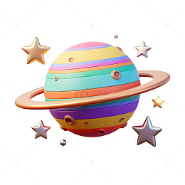 彩虹行星卡通太空元素