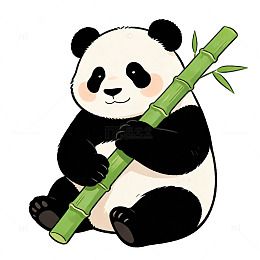 卡通熊猫抱竹插图
