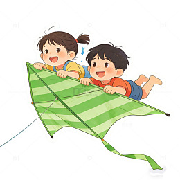 儿童放风筝卡通插画