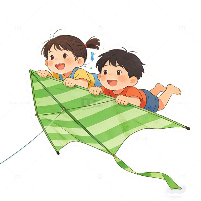 儿童放风筝卡通插画