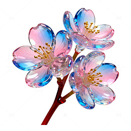 通透琉璃粉蓝渐变花簇元素