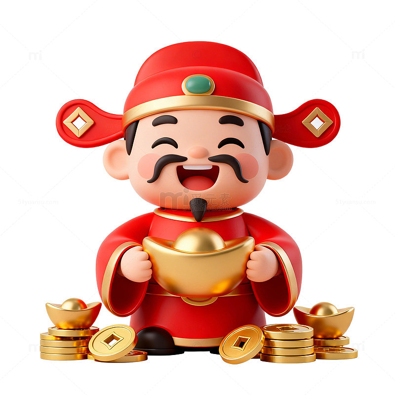 卡通财神爷金币财富图像素材