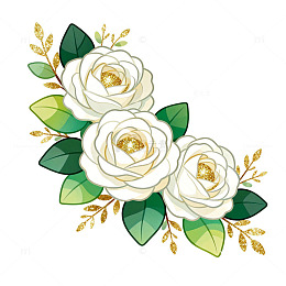 卡通轻奢白玫瑰与金叶角饰