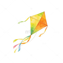 清新水彩黄绿渐变风筝元素