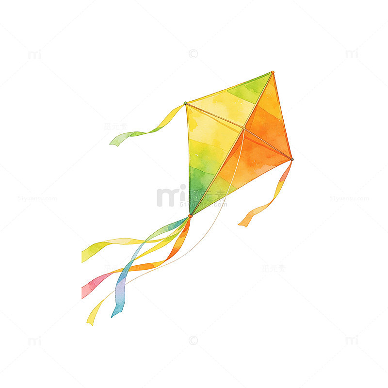 清新水彩黄绿渐变风筝元素