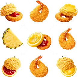 美食炸鸡块配酱料图案设计素材