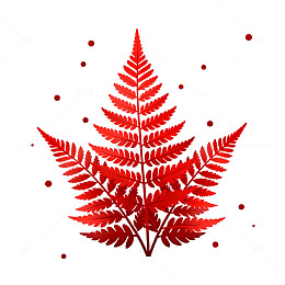 红色蕨类植物图案设计元素