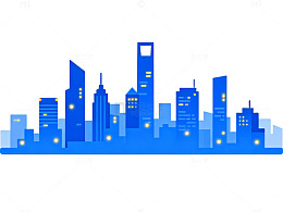蓝色城市夜景剪影矢量图
