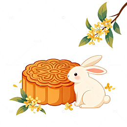 卡通兔子月饼桂花插画素材