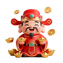 卡通财神爷金元宝祝福图