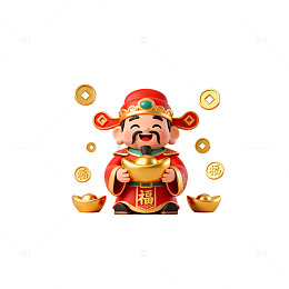 卡通财神爷金币装饰图案设计元素