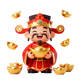 卡通财神爷金元宝喜庆图像