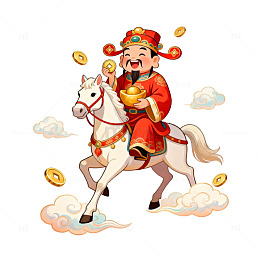 卡通财神骑马送财喜庆素材