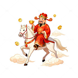 中国传统财神骑白马送财图