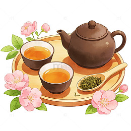 水彩风茶具插画设计素材