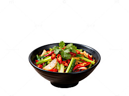 黑色碗盛辣味蔬菜