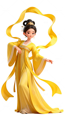 古风女子黄色长裙飘逸动画人物