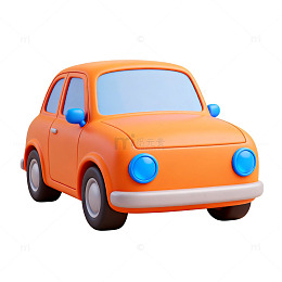 卡通风格橙色小汽车插画