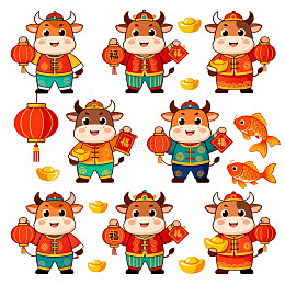 卡通牛年新年庆祝元素插画
