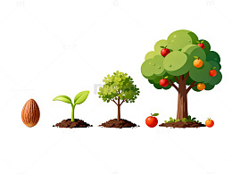 卡通树木生长过程插画