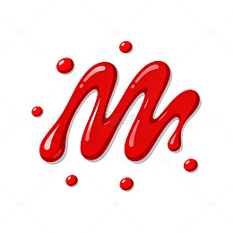红色酱汁字母M图案设计素材