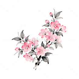 水墨桃花水彩画