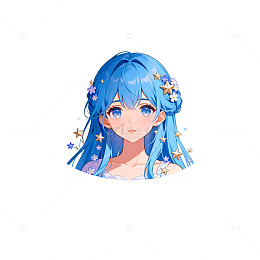 梦幻蓝色长发女生头像插画