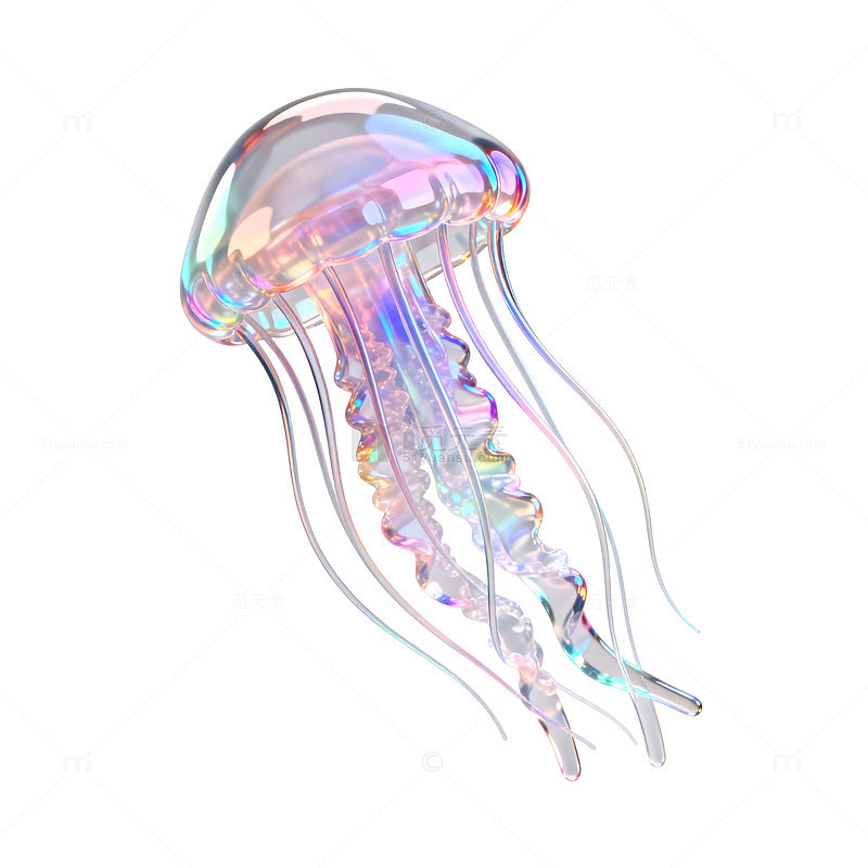 彩虹光效水母艺术插画