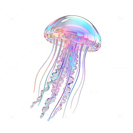 彩虹光效水母插画