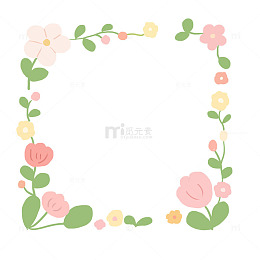 手绘卡通春季花朵边框