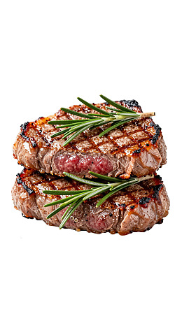 两块烤牛排配迷迭香图片