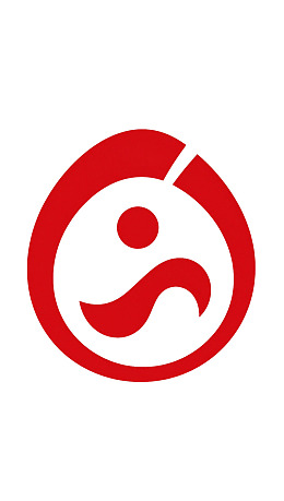 红色圆形标志内含抽象人形图案