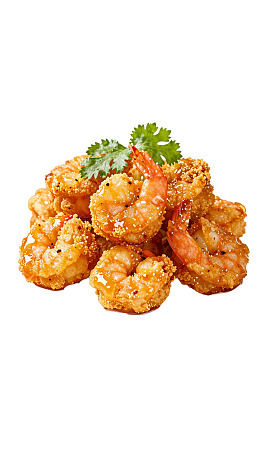 金黄酥脆炸虾配香菜点缀