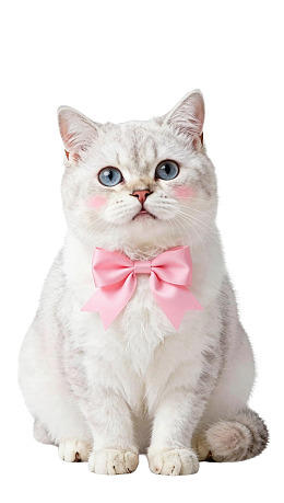 白色猫咪佩戴粉色蝴蝶结