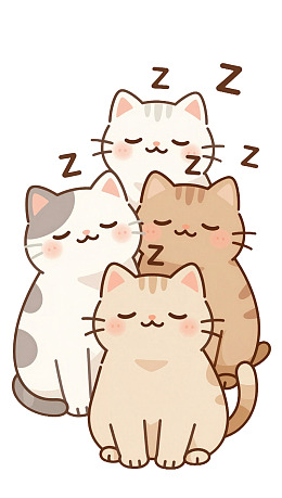 四只卡通猫咪依偎睡觉