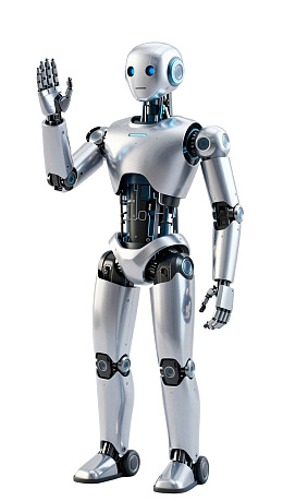 银色机器人挥手致意图片