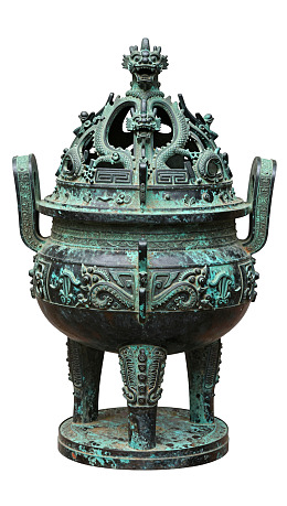 古铜色龙纹三足香炉图片