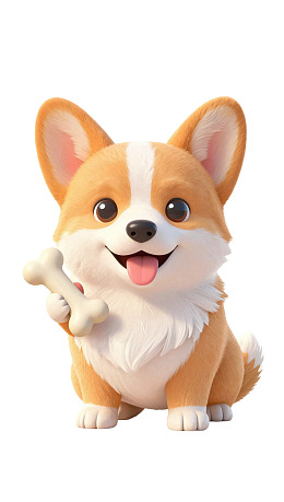 卡通柯基犬手持骨头微笑