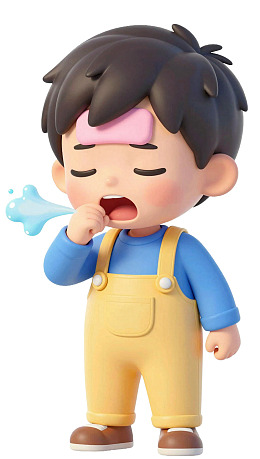 卡通男孩发烧咳嗽图片
