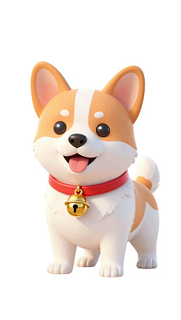 卡通柯基犬佩戴铃铛项圈