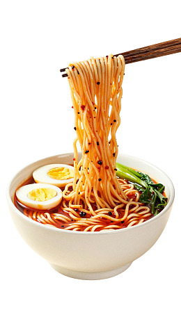 筷子夹起一碗热气腾腾的面条