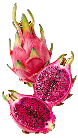 火龙果切面展示鲜艳红色果肉