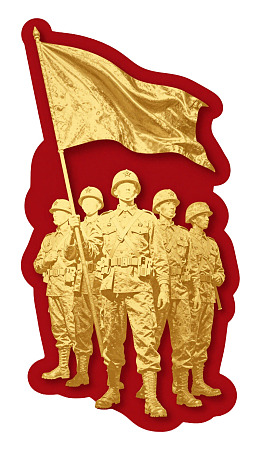 金色士兵持旗站立图案
