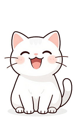 卡通白色猫咪开心大笑