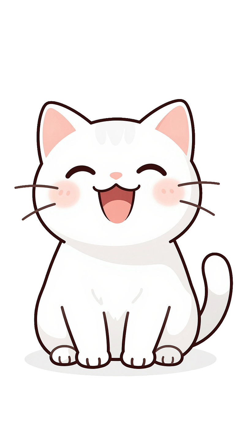 卡通白色猫咪开心大笑